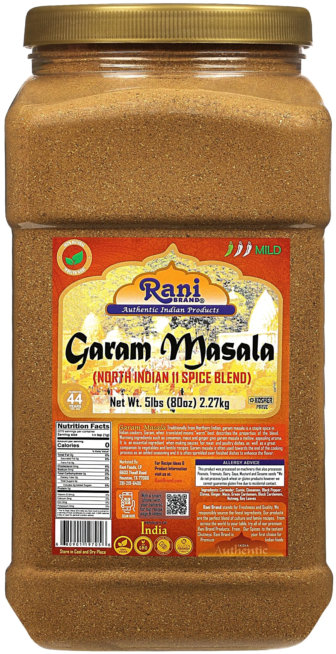 Rani Garam Masala Indian 11-Spice Blend 80Oz (5Lbs) 2.27Kg Bulk Pet Jar ~ All Natural Salt-Free | Vegan | No Colors | Gluten Friendly | Non-Gmo | Kosher | Indian Oriflavor Blend