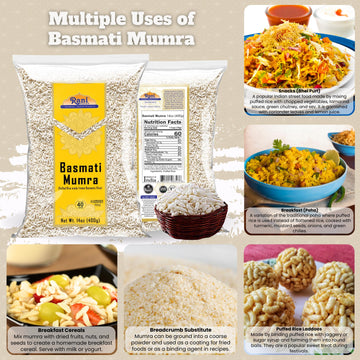 Rani Basmati Mumra (Puffed Rice) 14Oz (400G) ~ All Natural | No Color | Gluten Friendly | Vegan | Non-Gmo | No Salt Or Fillers |