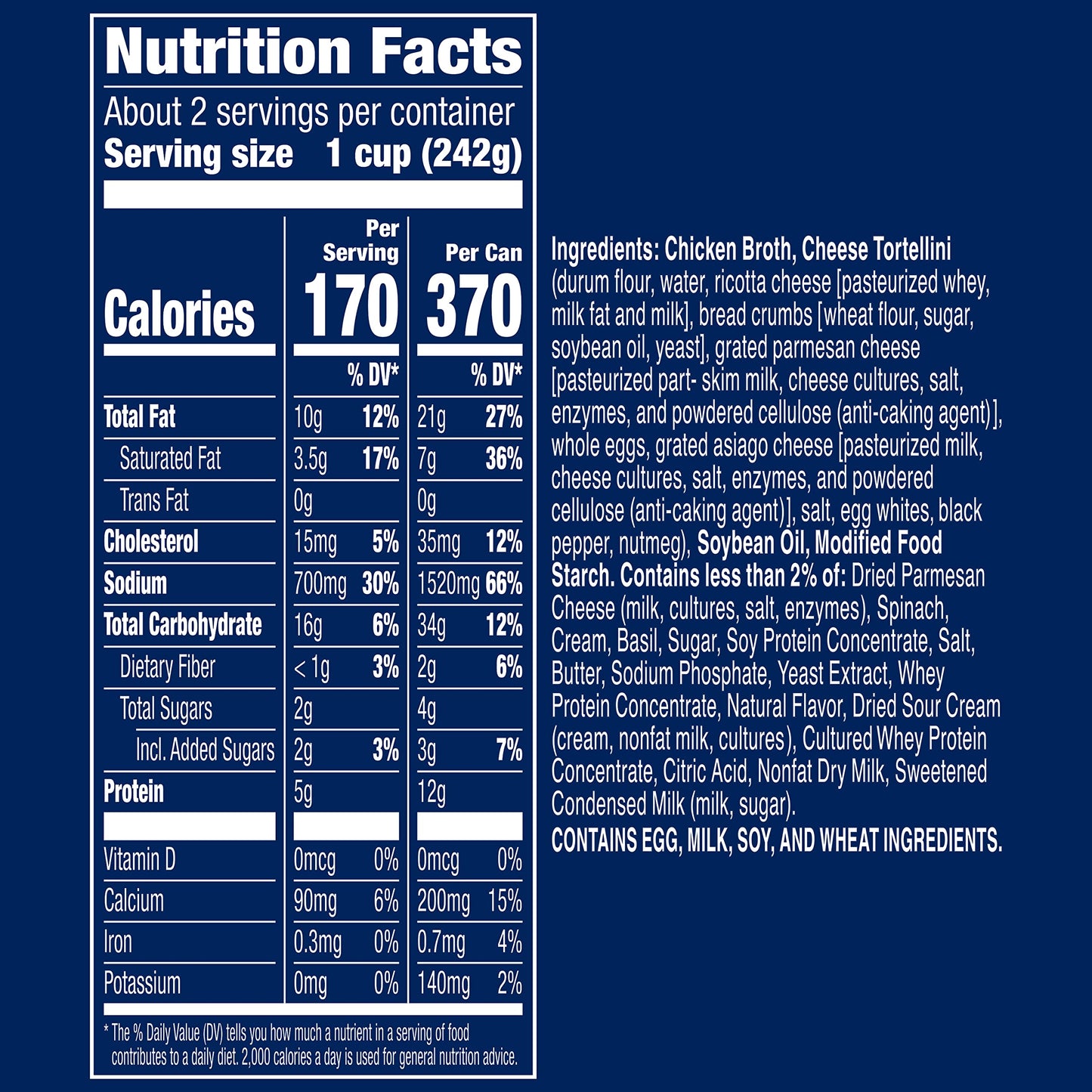 Progresso Three Cheese Tortellini Soup with Spinach, 18.5 oz, Pack of 12