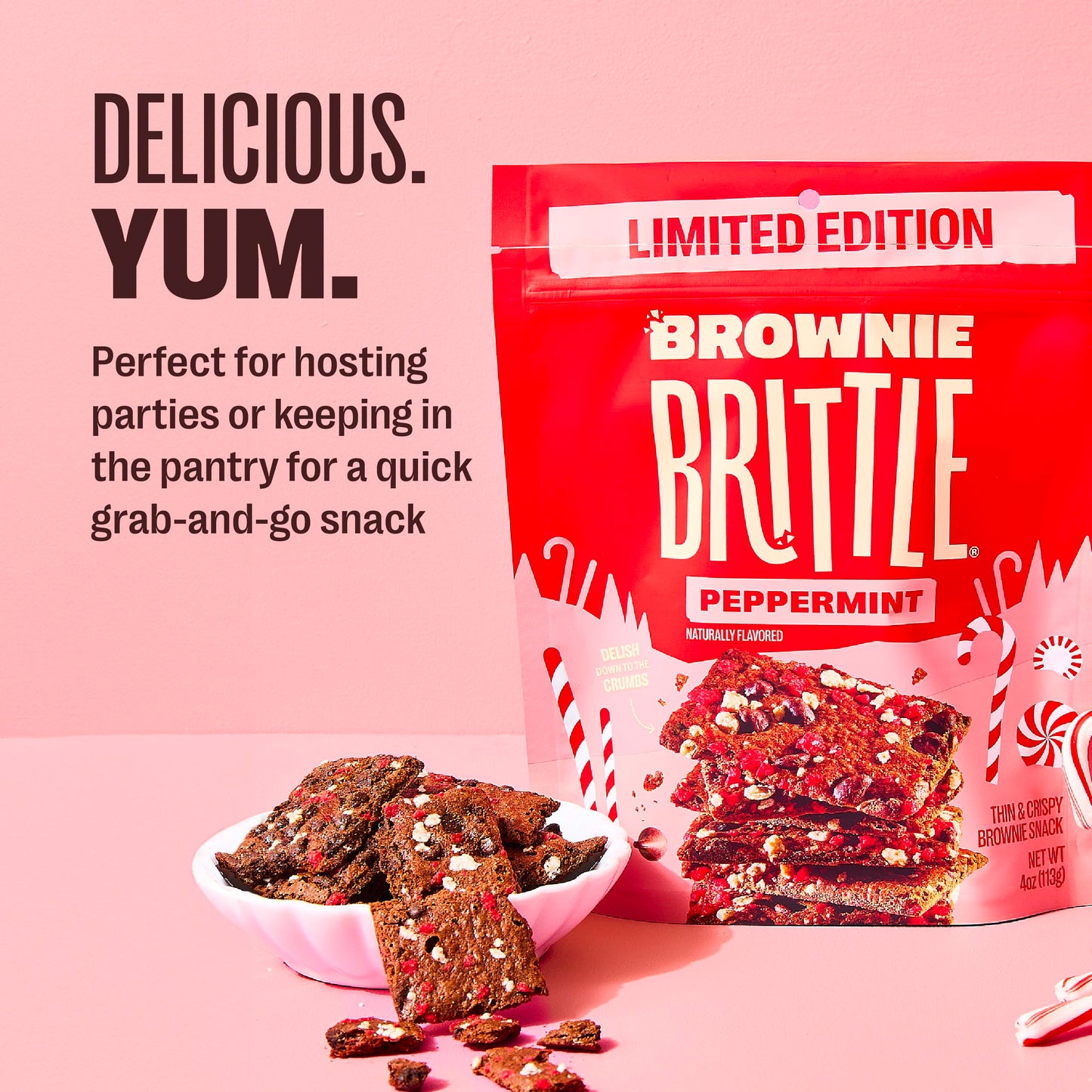 Brownie Brittle – Chocolate Chip Peppermint Thin And Crispy Sweet Snacks (Pack Of 3, 4 Oz), Rich Gourmet Brownie Bites Dessert