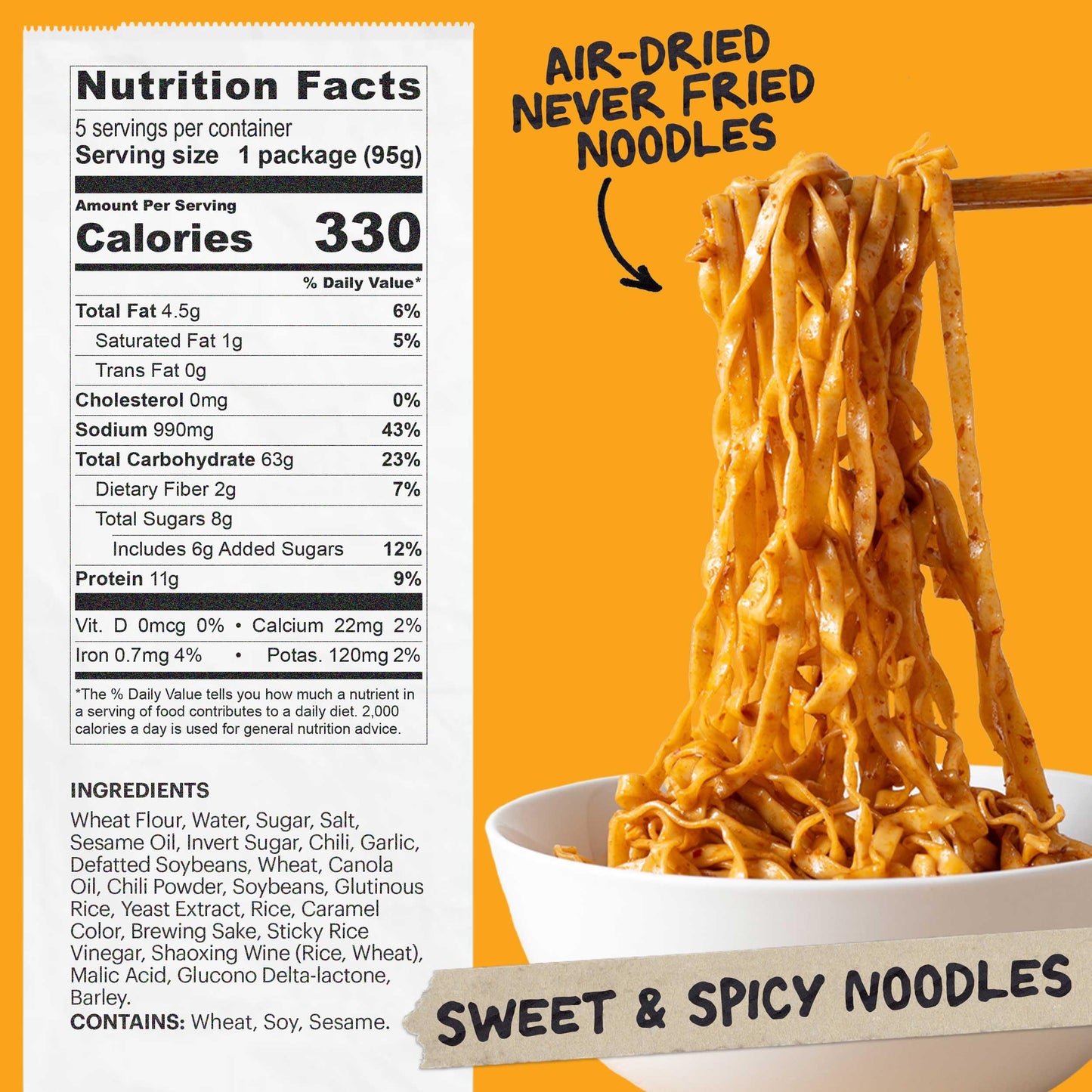 Momofuku Sweet & Spicy Ramen Noodles by David Chang, 5 Count (Pack of 1) Air-Dried Vegan Instant Noodles 11g of Plant Based Prot