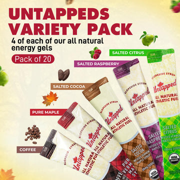 UnTapped Maple Syrup Energy Gels Pack of 20 | 5 All-Natural Flavors Including Coffee Raspberry Pure Maple Citrus & Cocoa | USDA Organic-Certified Maple Syrup for Long-Lasting Energy