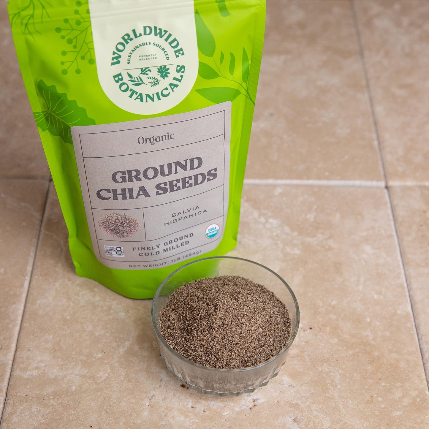 Worldwide Botanicals Organic Ground Chia Seeds - Excellent Source Of Fiber, Protein, And Omega-3 Fatty Acids | Gluten-Free | Veg