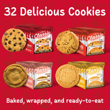 Classic Cookie, Soft Baked Cookie, Variety Pack With 3Oz. Chocolate Chip, Peanut Butter, Sugar Cookie, And Snickerdoodle, 32 Coo