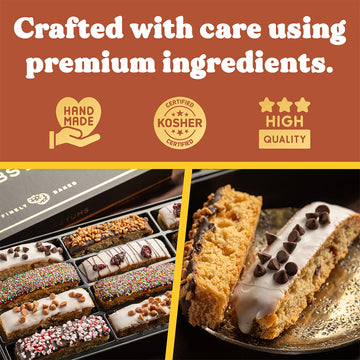 Mothers Day Cookies Gift Basket - 12 Gourmet Chocolate Covered Biscotti With Assorted Toppings - Assorted Food Gift Box For Fath