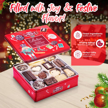 Lambertz European Holiday Cookie Tin – 64 Cookies, 12 Varieties, – Festive Gift Box Ready To Serve And Gift-Ready For Christmas And Office Sharing – 17 Ounces