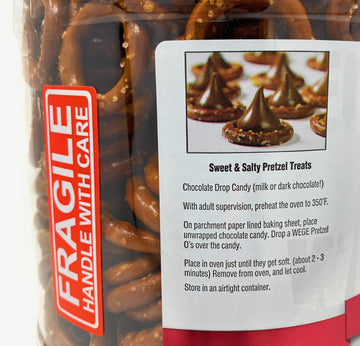 Wege Circle Pretzel O's - Round Salted Pretzels, 28 Ounce Barrel - Snack Treats for Parties and Sharing