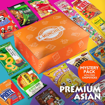 K-Munchies Asian Snacks Box - Variety Pack with Chips, Candy, Ramen - Family with Free Chopsticks