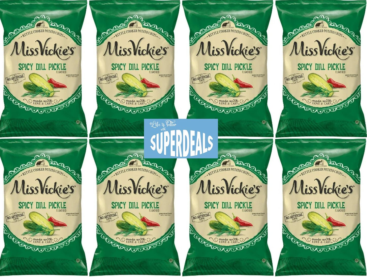 Kettle Cooked Potato Chips By Miss Vickie'S Value Pack Bundled By Superdeals | 1.375 Oz Bag | Spicy Dill Pickle | Pack Of 8 With