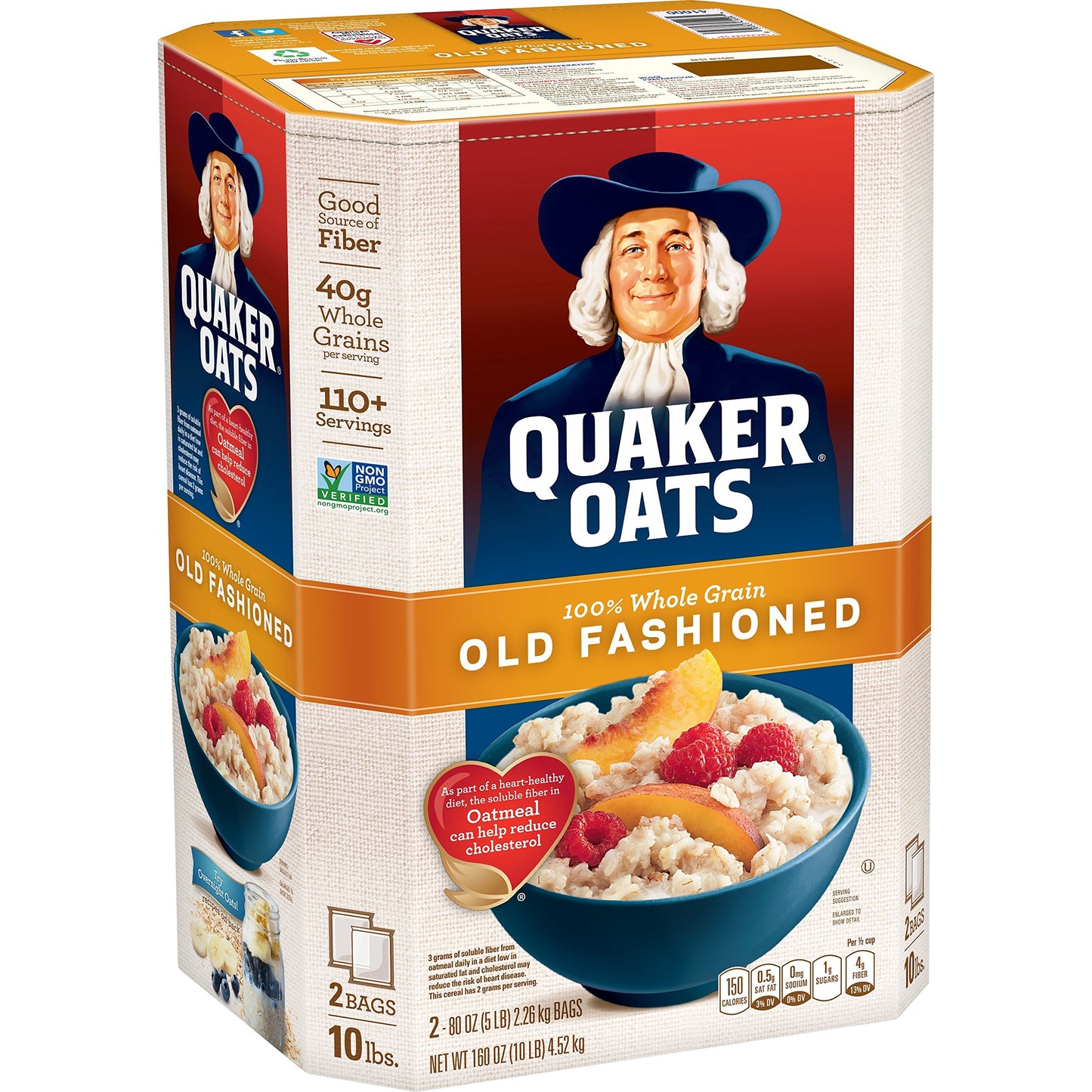 Quaker oats, old fashioned, 2 5 lb. bags, 100+ servings 10-lb