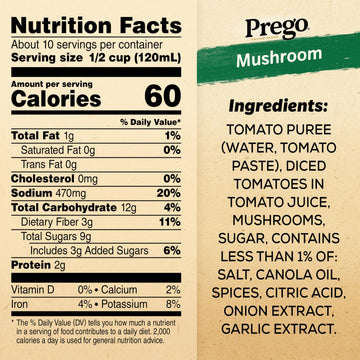 Prego Mushroom Pasta Sauce, 45 Oz Jar