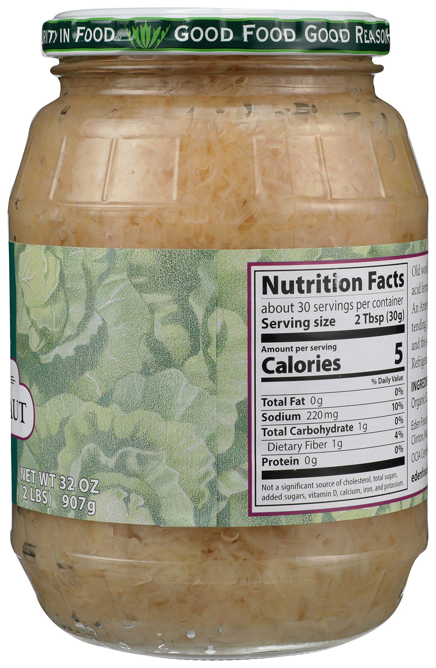 Eden Organic Sauerkraut, 32 Oz Glass Jar, Fine Cut