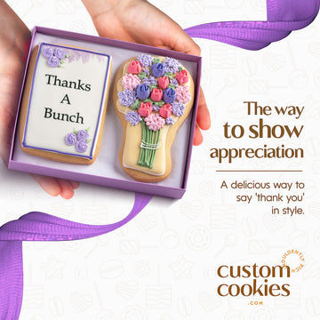 Gourmet Floral Thank You Cookie Gift Basket | 2 Large 2.5 X 4.5 In Vanilla Sugar Cookies Hand-Decorated Snack Variety Pack | Kos