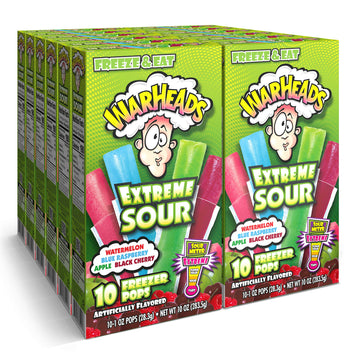 Warheads, Fat Free Freezer Pops, Assorted Flavors, Extreme Sour ,12 Boxes,10 - 1 Oz Pops Per Box,1 Ounce (Pack Of 120)