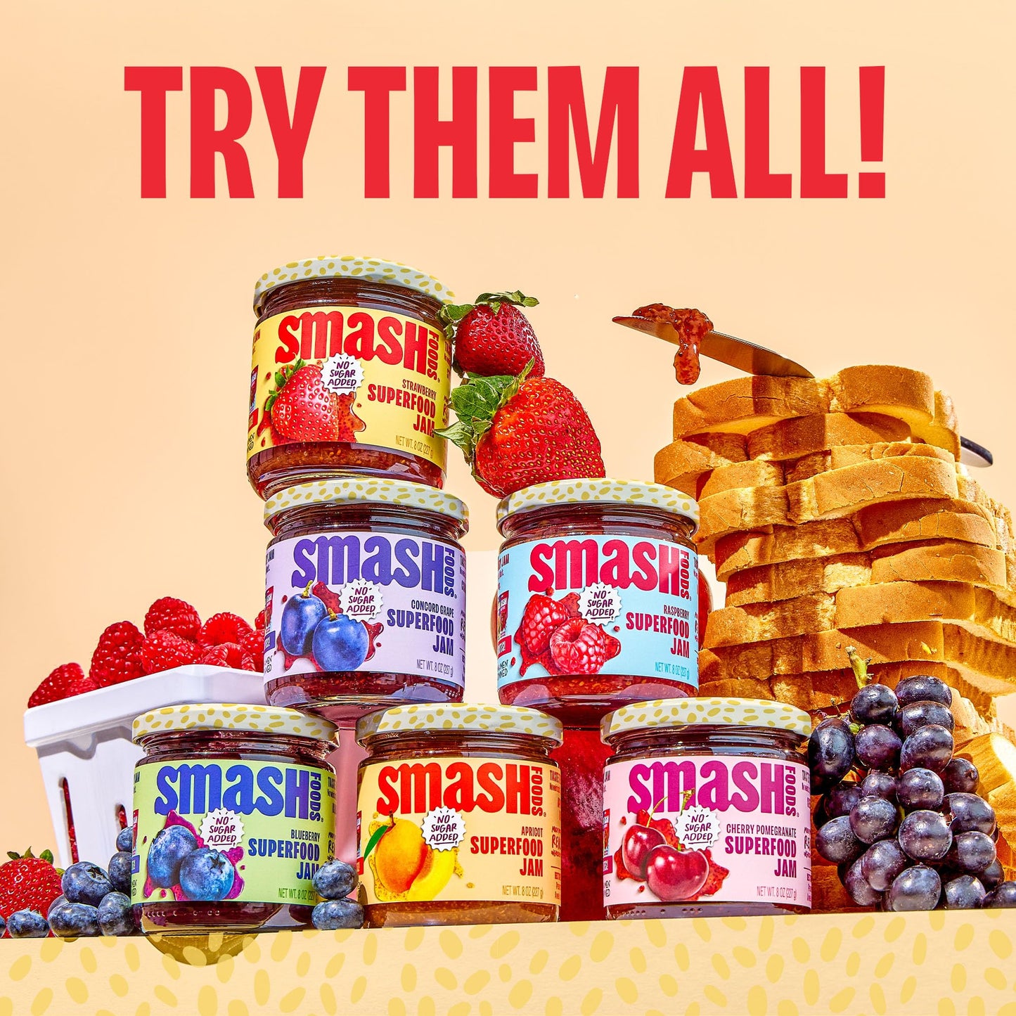 Smash Foods Jam, Variety 3-Pack Family Favorites | No Sugar Added, Naturally Sweet Jelly | Keto Friendly, Low Calorie, Low Carb