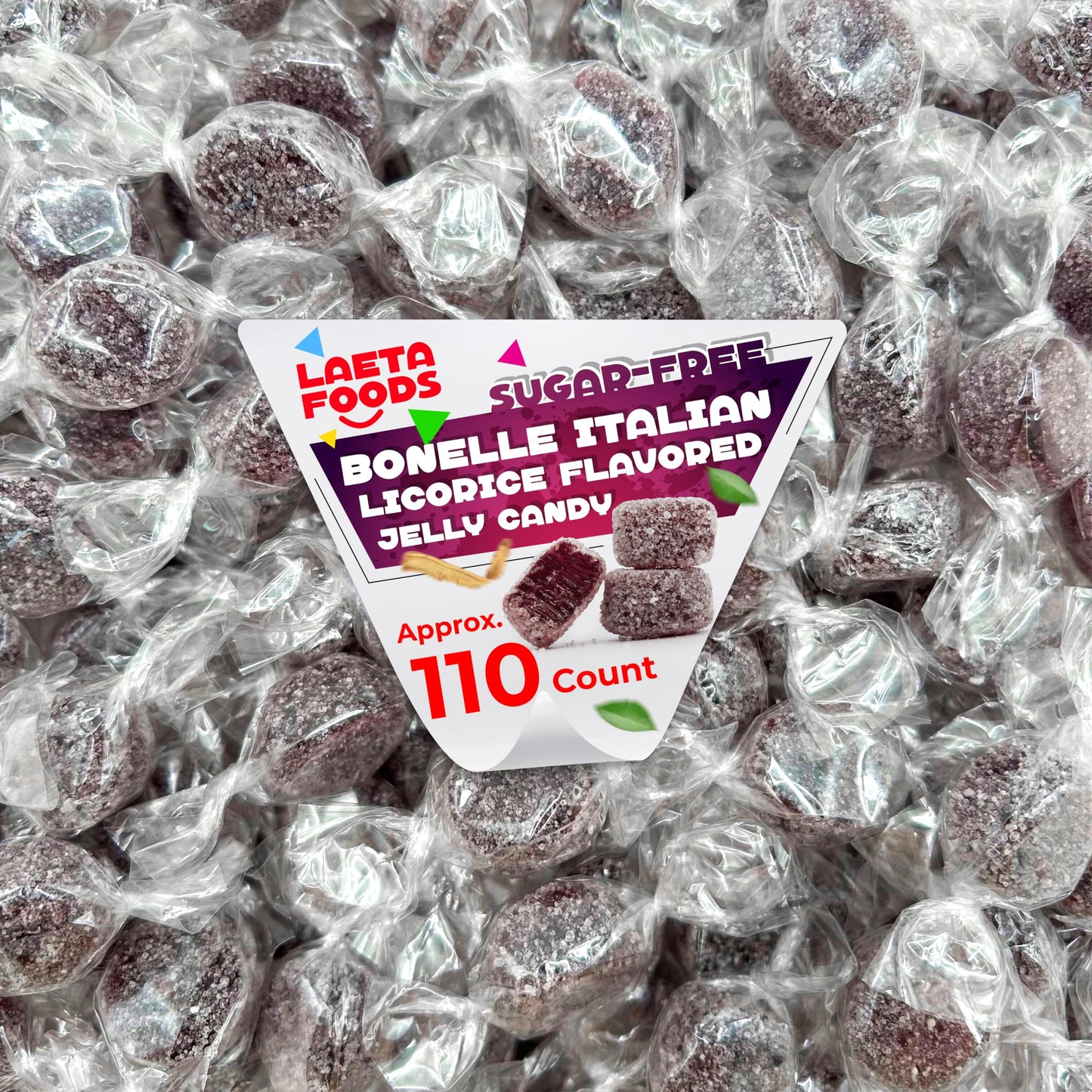 Bonelle Sugar-Free Licorice Jelly Candy (1 Pound Bag - Approx. 110 Count)