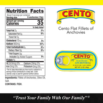 Cento Flat Fillet Anchovies, 2 Ounce Tins (Pack of 25)