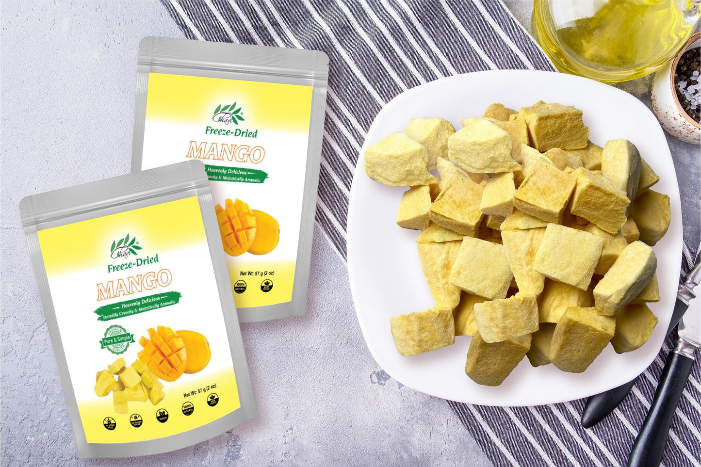 CHAVI Freeze-Dried Diced Mango | 4 oz | Pack of 2 x 2 oz | Healthy 1 Ingredient Superfood Supersnacks - Kids School Snacks - No