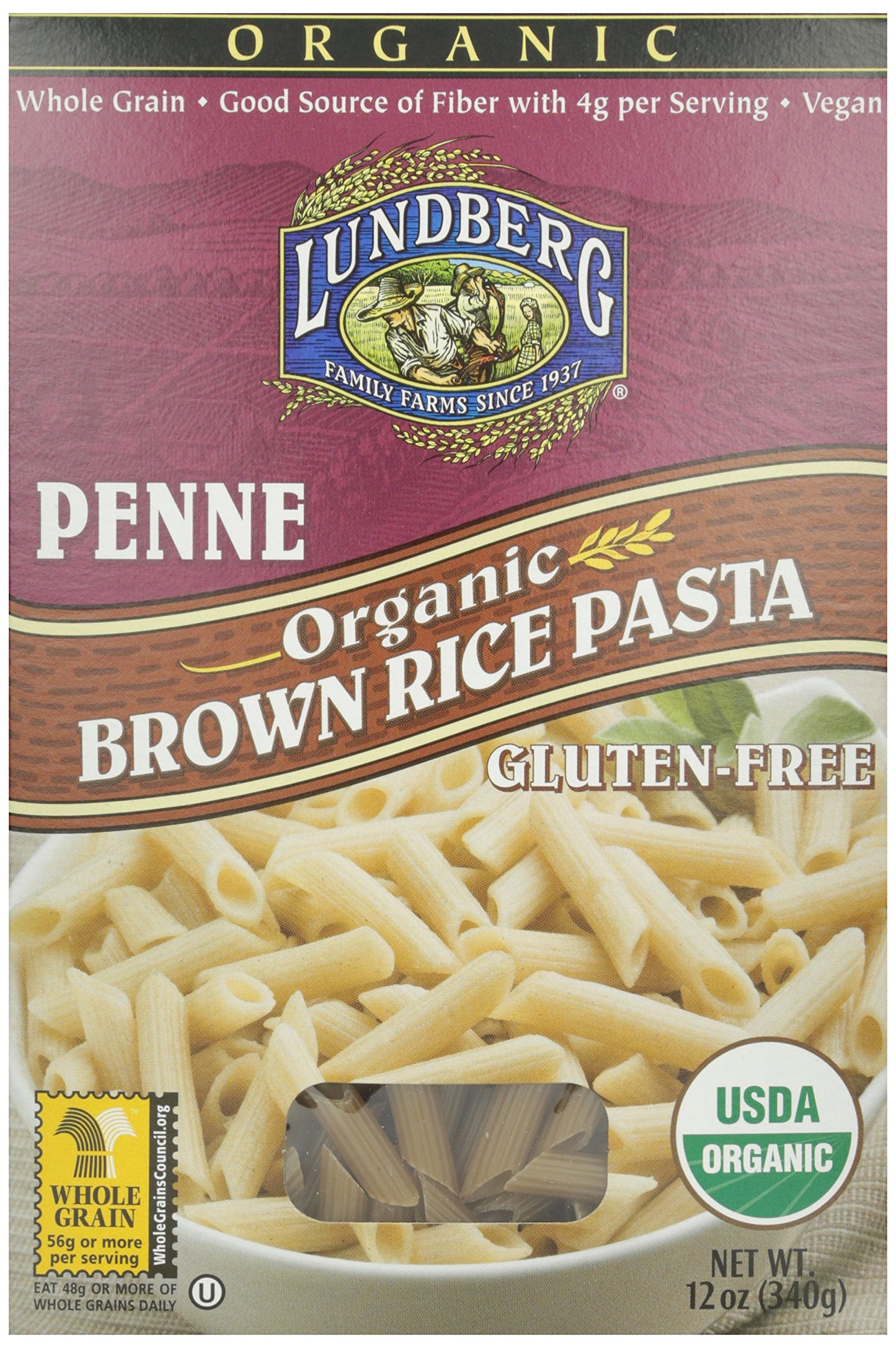 Lundberg, Penne Brown Rice Pasta, Organic, 12 Oz