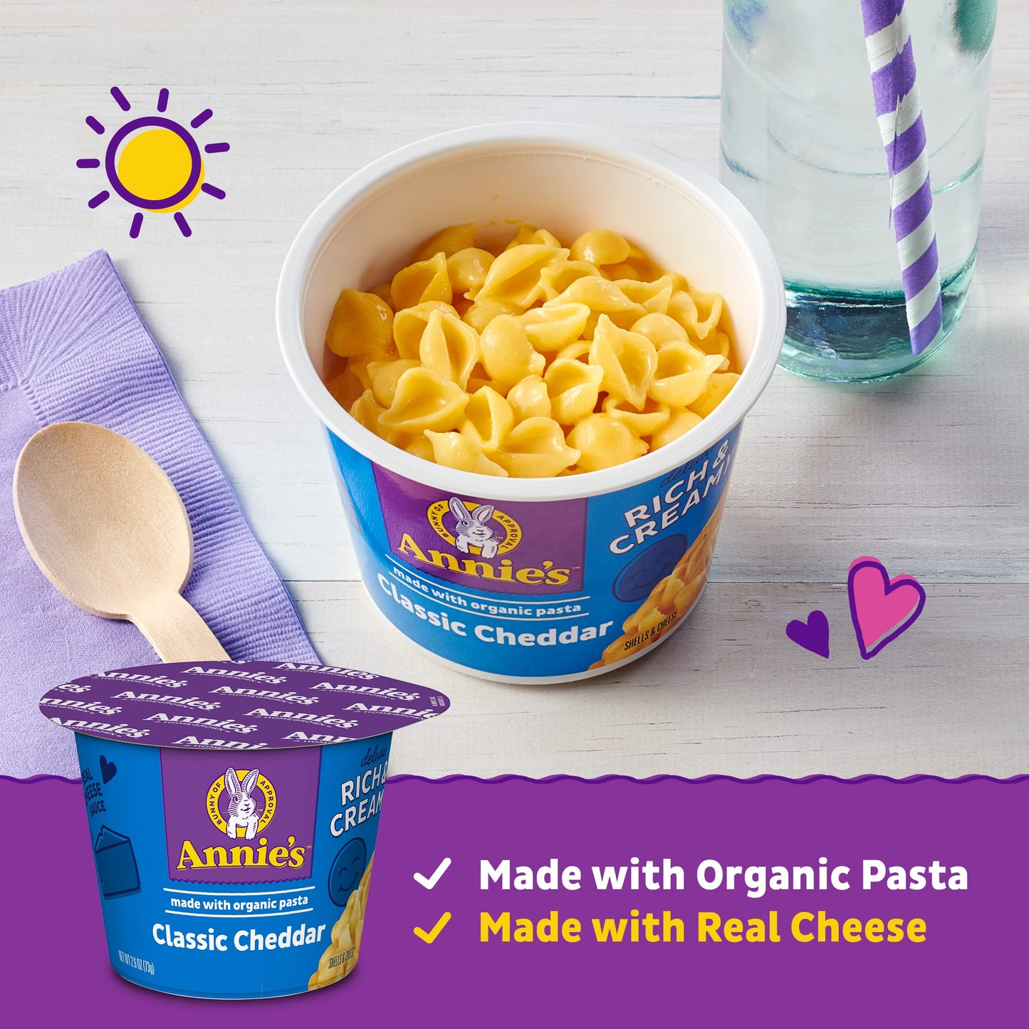 AnnieAs classic cheddar Deluxe Rich and creamy Microwave Mac & cheese with Organic Pasta Single Serve Macaroni & cheese cup 2.6