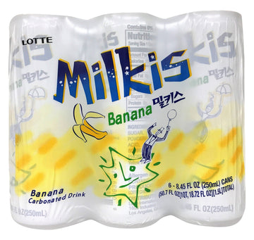 Lotte Milkis Soda Beverage, Banana, 8.5 Fluid Ounce (Pack Of 6), Yellow
