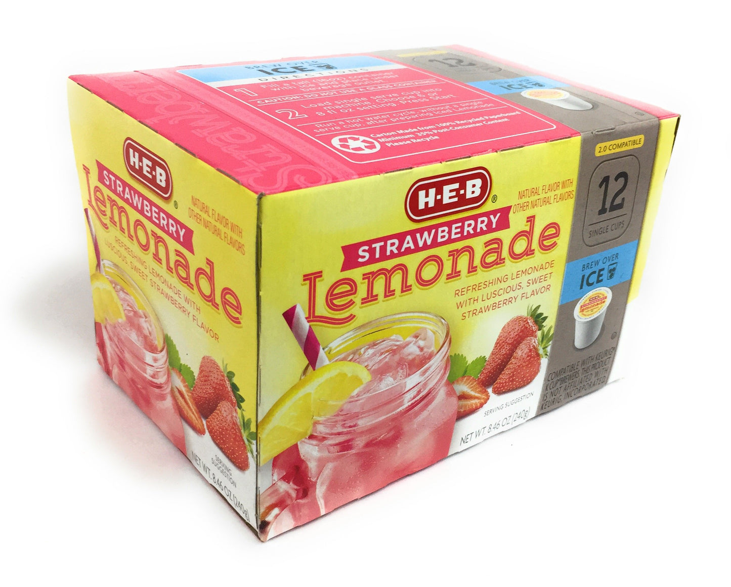 Heb Brew Over Ice, Strawberry Lemonade Single Serve Cups Compatible With Keurig 2.0, 12 Cts