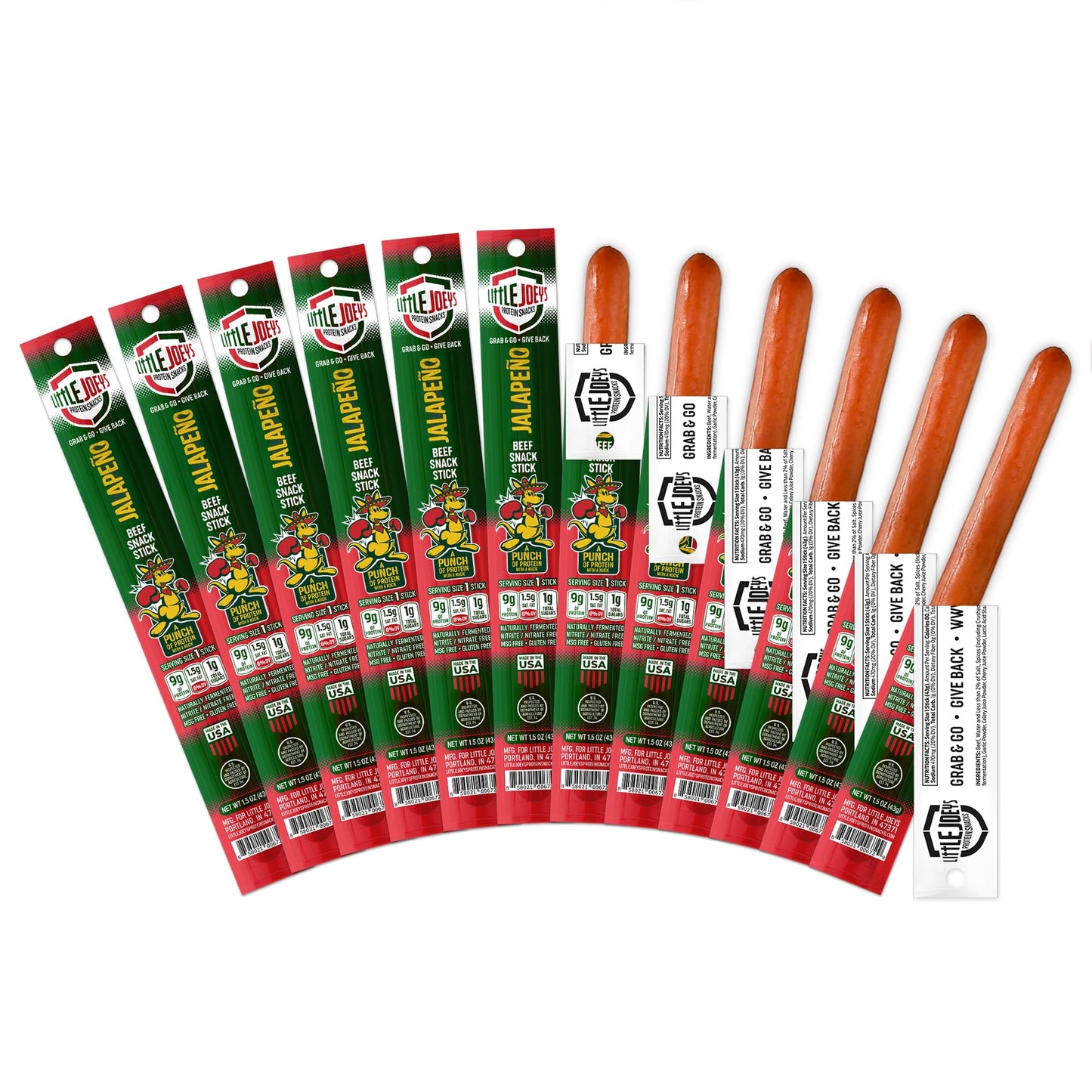 Little Joeys Jalapeno Beef Snack Sticks -12 Count Box - High Protein Meat Snacks For 18+ Uses & Kids - Keto Friendly Low Carb Gluten Free No Nitrates Or Msg - Shelf Stable Beef Jerky Sticks - Made In Usa