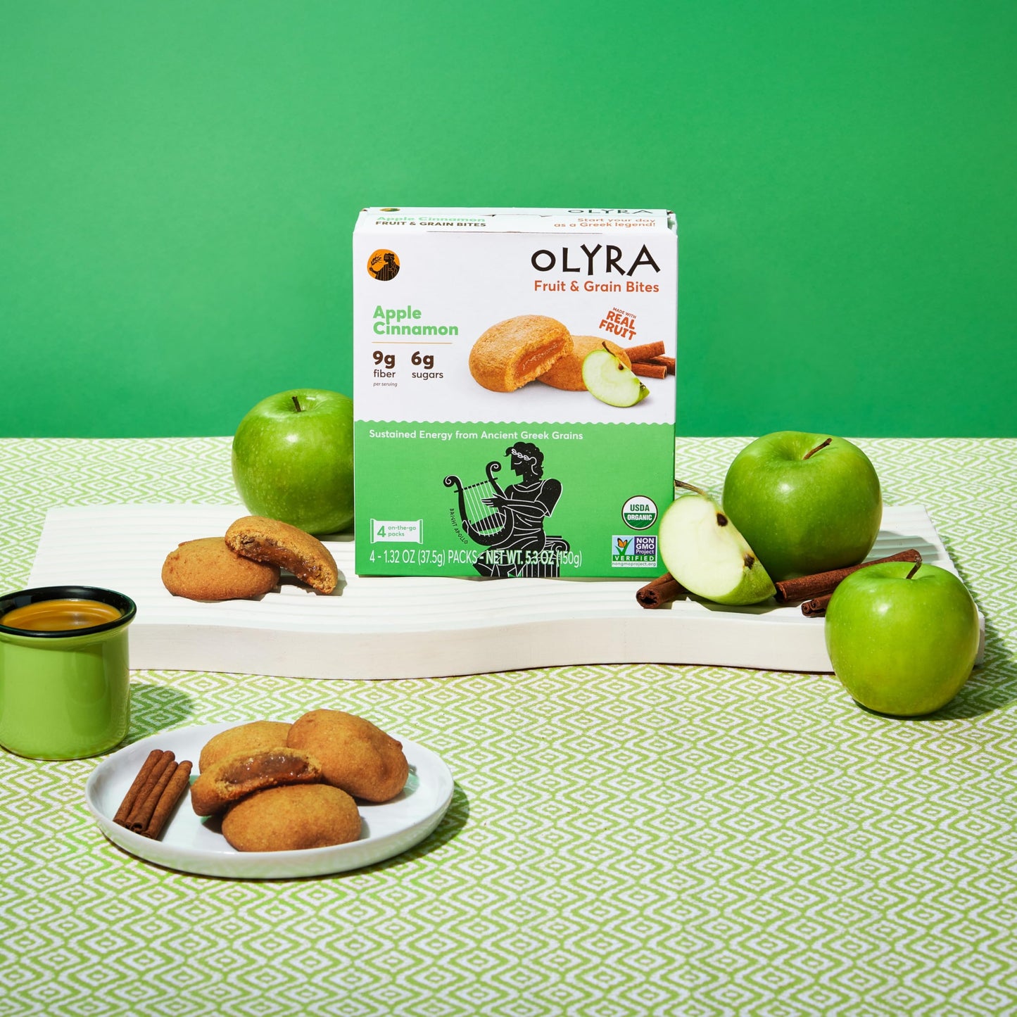 Olyra Organic Soft Baked Fruit Bars - Apple Cinnamon - High Fiber Snack - Pack of 12 - Brown