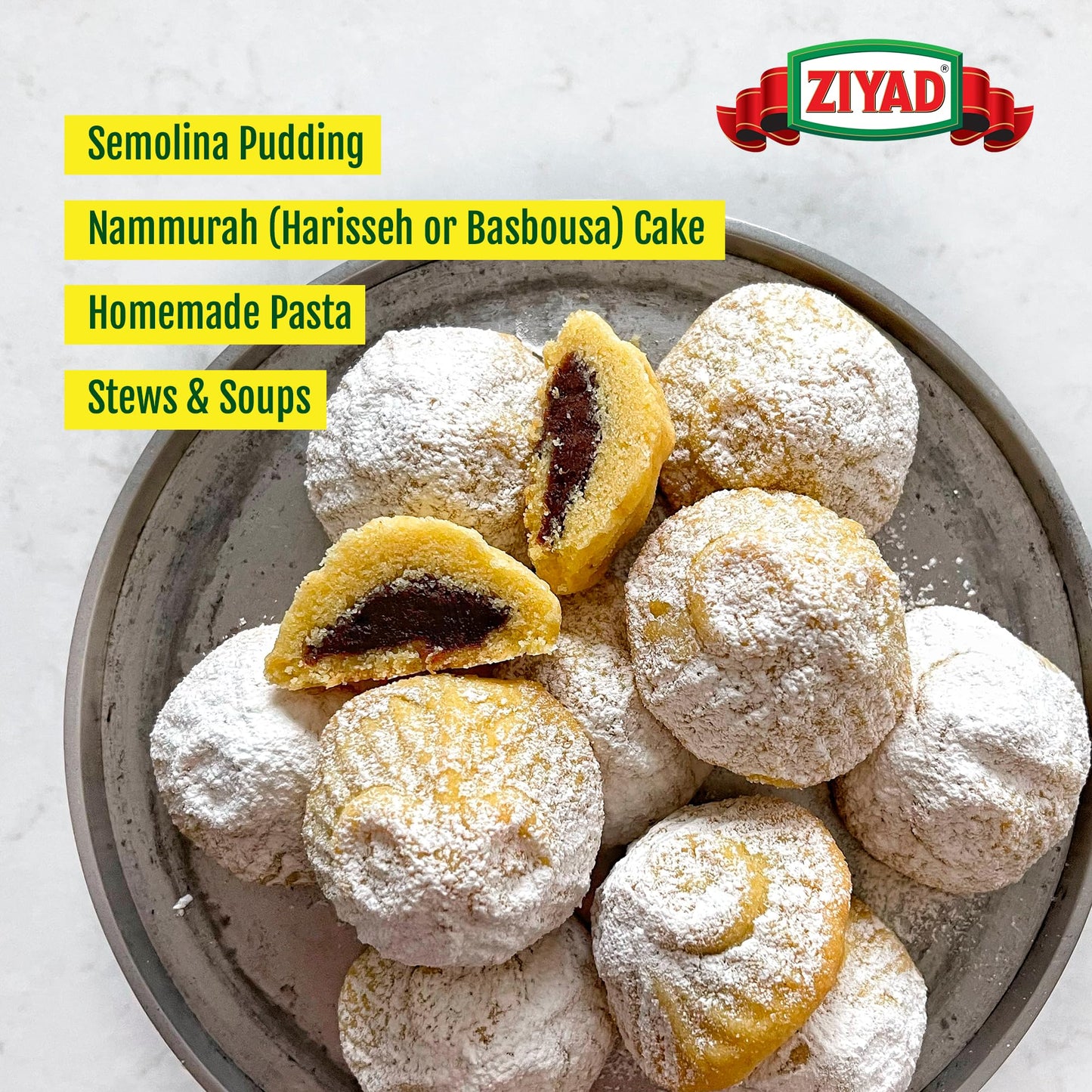 Ziyad Semolina Wheat Flour, High Protein & Fiber, 16oz, Perfect for Baking, Stews, Soups, and Pizza Crust