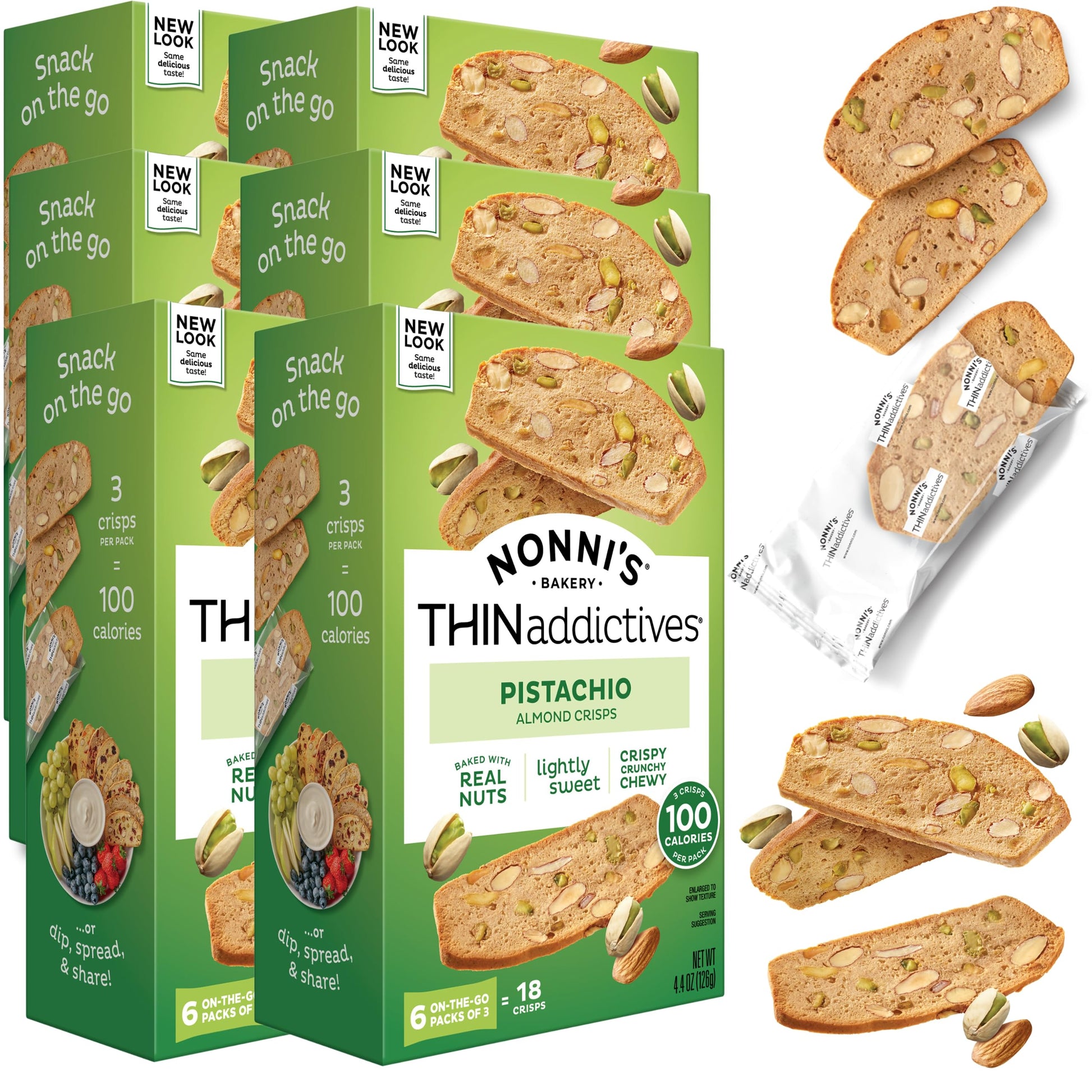 Nonni'S Thinaddictives Almond Thin Cookies - 6 Boxes Pistachio Almond Cookie Thins - Sweet Crunchy & Chewy Almond Cookies - Bisc