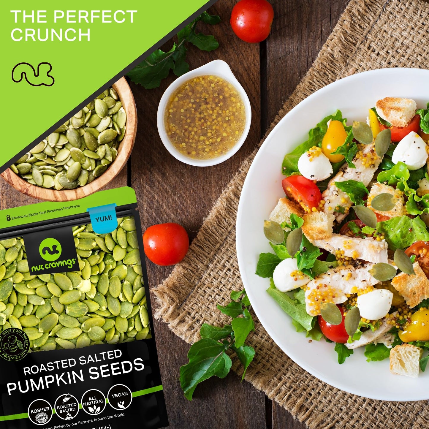 NUT CRAVINGS - Roasted & Salted Pumpkin Seeds, Pepitas, No Shell (16oz - 1 LB) Packed Fresh in Resealable Bag - Nut Snack - Food