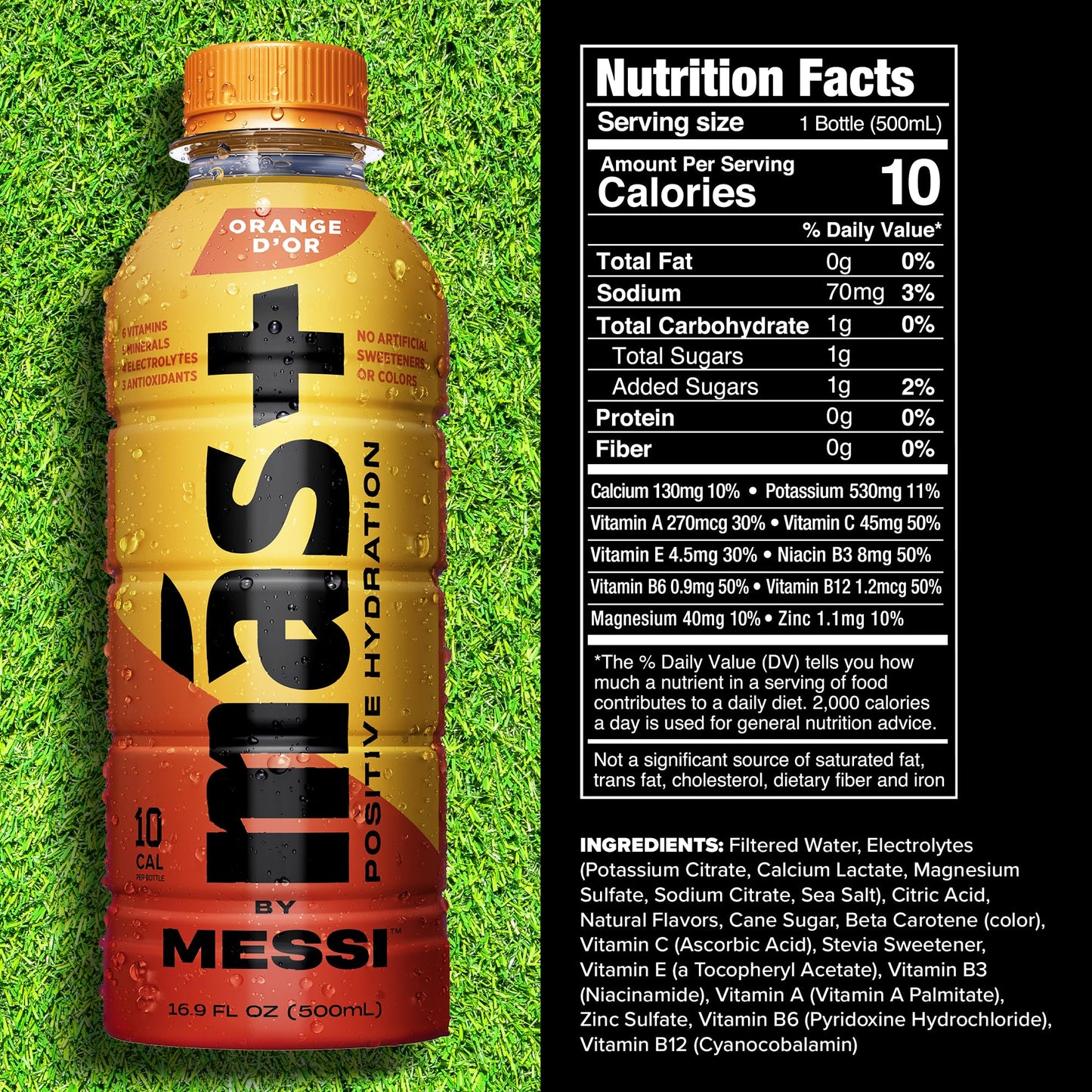 M S+ By Messi 16.9Oz Orange D'Or, Sports Drink & Hydration Beverage, Natural Flavors With Vitamins And Electrolytes, No Artific