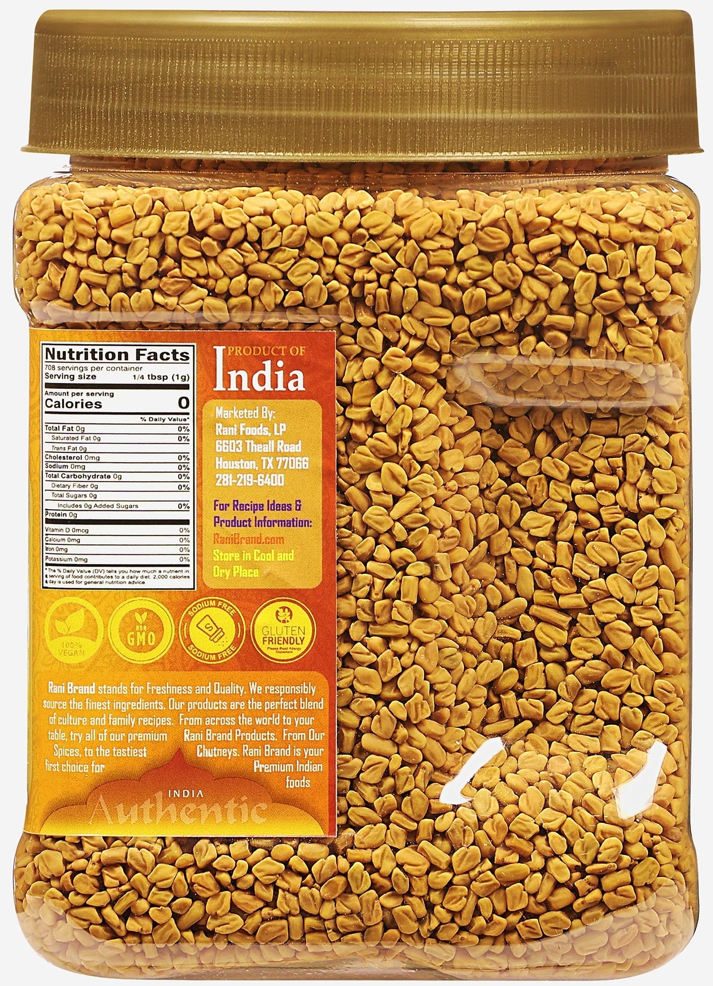 Rani Fenugreek (Methi) Seeds Whole 25Oz (1.56Lbs) 708G Pet Jar, Trigonella Foenum Graecum ~ All Natural | Vegan | Gluten Friendly | Non-Gmo | Kosher | Indian Origin, Used In Cooking & Ayurvedic Spice