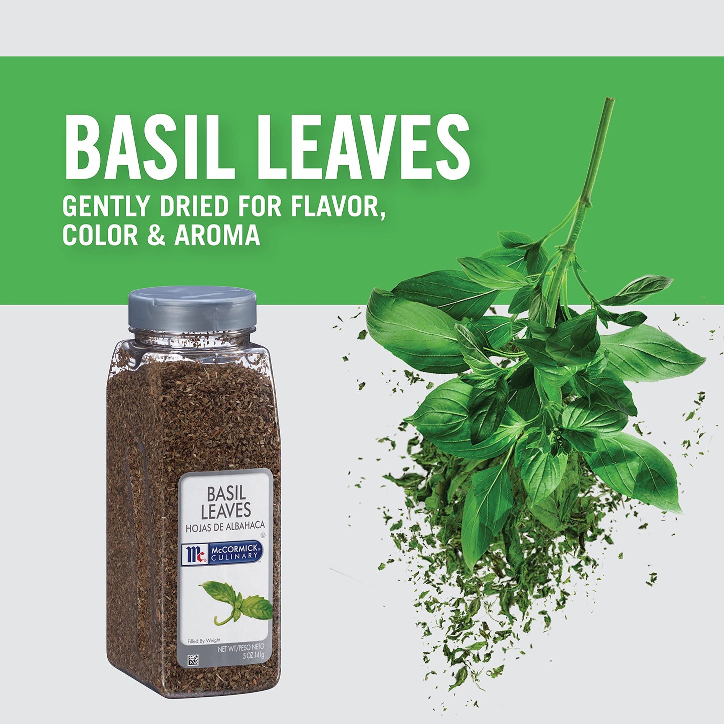 Mccormick Culinary Basil Leaves, 5 Oz - One 5 Ounce Container Of Dried Basil Seasoning With Authentic, Fresh Flavor, Pairs Well With Pasta, Pizzas, Poultry, Sauces And More
