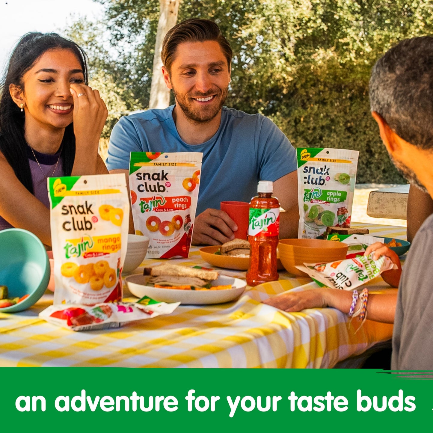 Snak Club Tajin Gummy Candy Fruit Rings, Gummies with Chili and Lime Seasoning, Mild Spice, Gluten-Free and Vegan Snacks, Assort