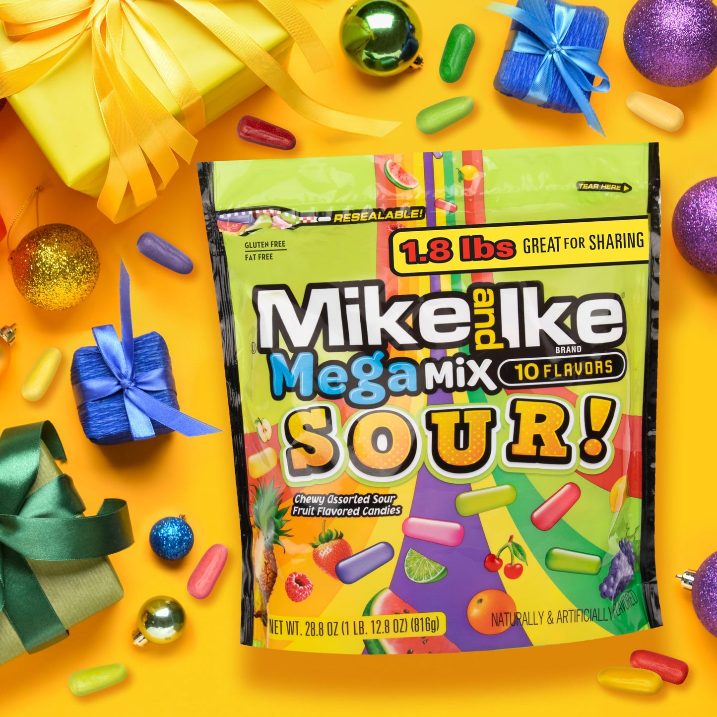 Mega Mix Sour Mike And Ike Candy, 28.8 Ounce Bag (Pack Of 1), Chewy Candy, Vending Machine Candy, Gummy Candy Mix, Sour Candy