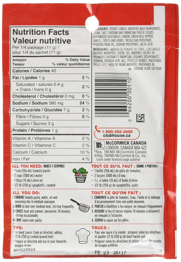 Club House Spaghetti Sauce Mix, 43g/1.5oz., Imported from Canada)