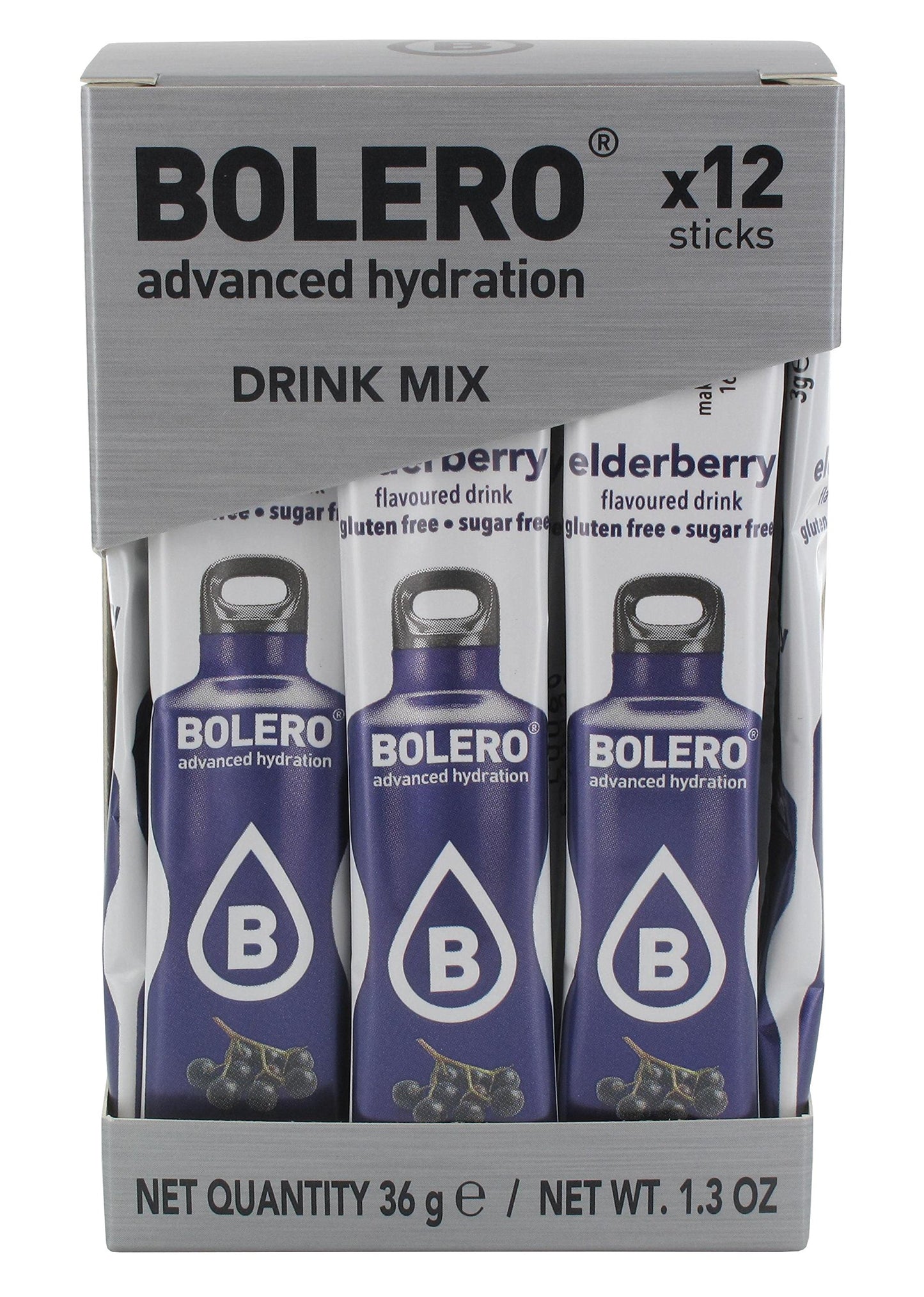 BOLERO Sugar Free Drink Mix Packets, Elderberry Flavor, 36 Single Sticks, 1.3 Ounce (Pack of 3)