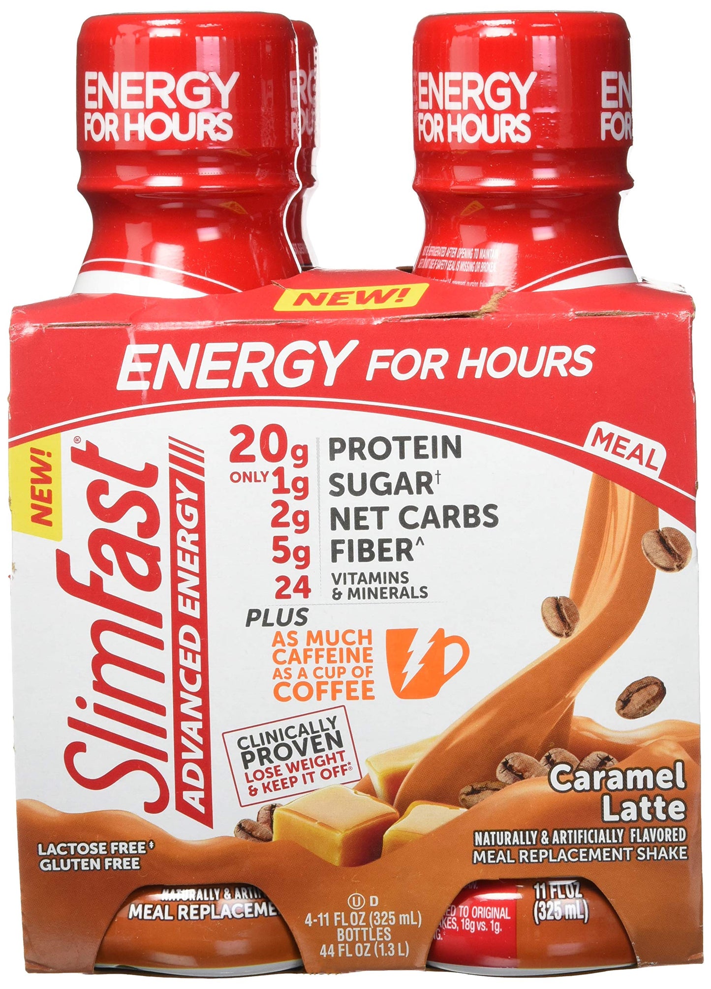 SlimFast High Protein Meal Replacement Shake, Caramel Latte, 20g Protein, 11 Fl Oz Bottle, 4 Count (Pack of 3)