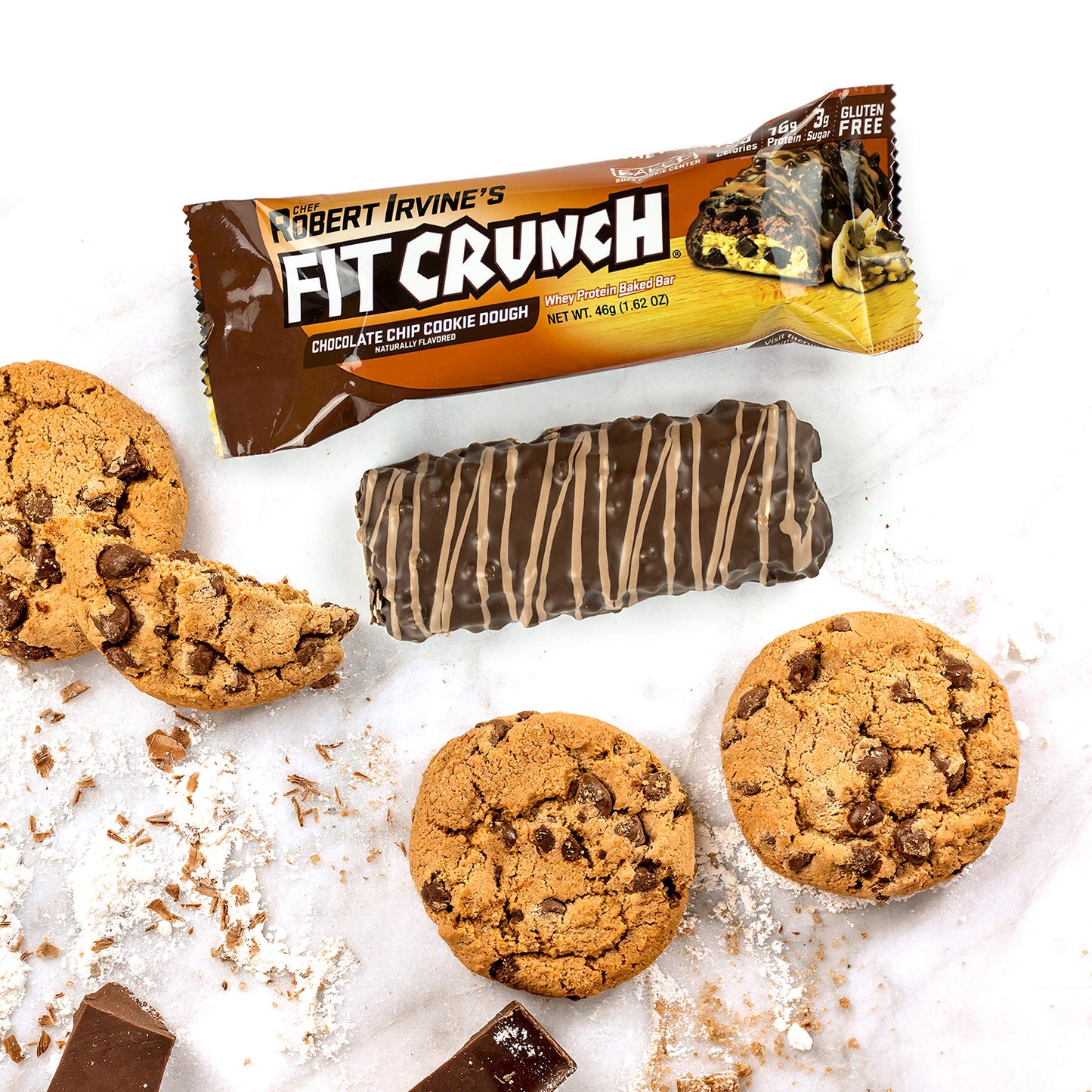 Fitcrunch Snack Size Protein Bars, Worlds Only 6-Layer Baked Bar, Just 3G Of Sugar & Soft Cake Core (6 Bars, Chocolate Chip Cook
