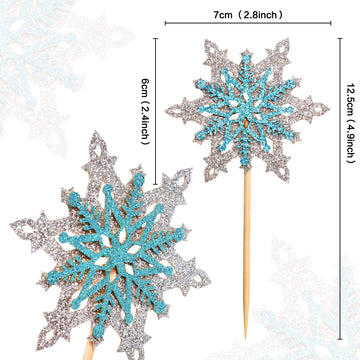 Ercadio 24 Pack Snowflake Cupcake Toppers Double Layers Silver And Blue Winter Theme Cupcake Picks Baby Shower Kids Birthday Party Christmas Cake Decorations Supplies