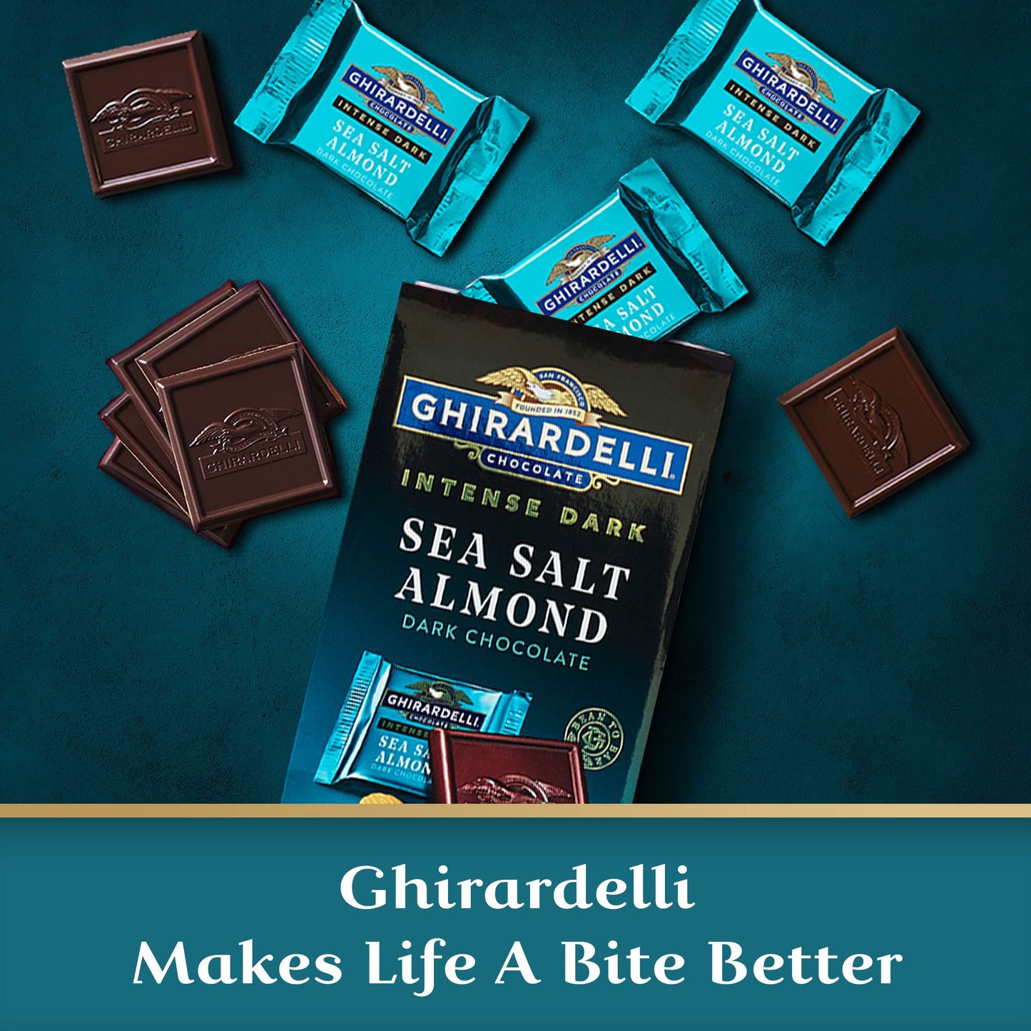 Ghirardelli Intense Dark Chocolate Squares, Sea Salt Almond, 4.12 Oz Bag, Pack of 6