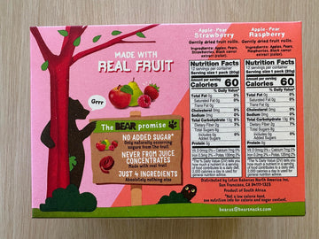 Bear Real Fruit Snack Rolls, Strawberry & Raspberry Variety Pack, 48 Roll (24pk, 2 rolls per Pack)