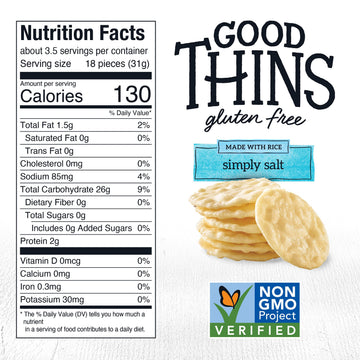 Good Thins Simply Salt Rice Snacks Gluten Free Crackers, 3.5 oz (Pack of 3)
