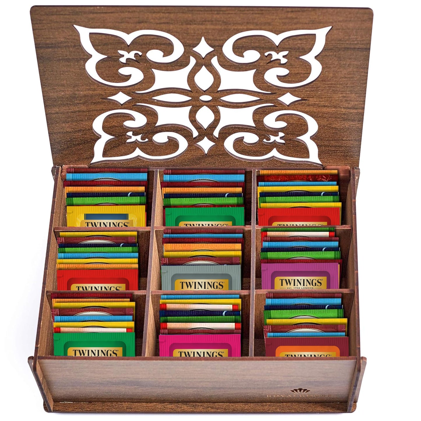 Twinings Tea Sampler Collection - 80 Tea Bags 22 Flavours/Assorted Tea Gift Set In Decorative Mdf Box - Wooden Organizer Tea Chest Included - Ideal For Family & Friends (Walnut Mdf Box)