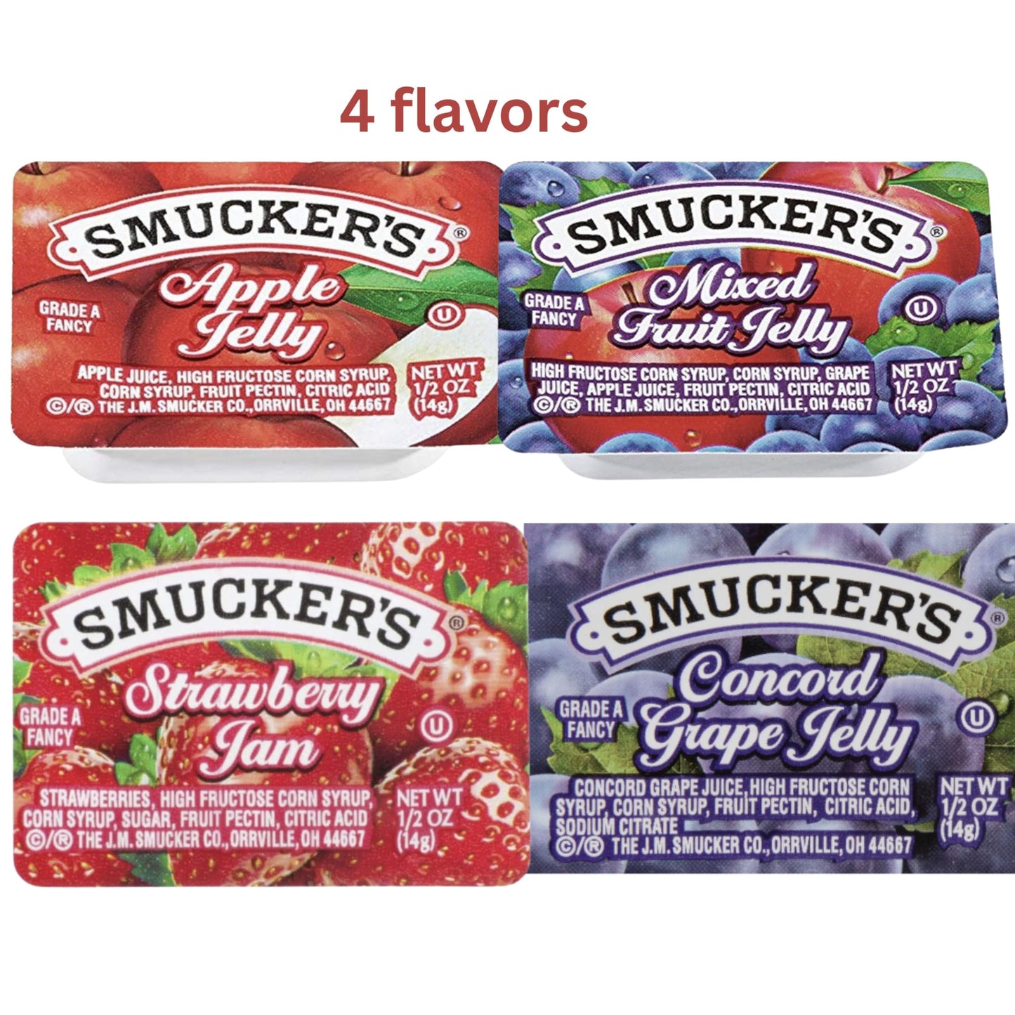 Assorted Jelly & Jam Cups - Single-Serve Apple, Grape, Strawberry & Mixed Fruit - Individual Breakfast Spreads for Restaurants,