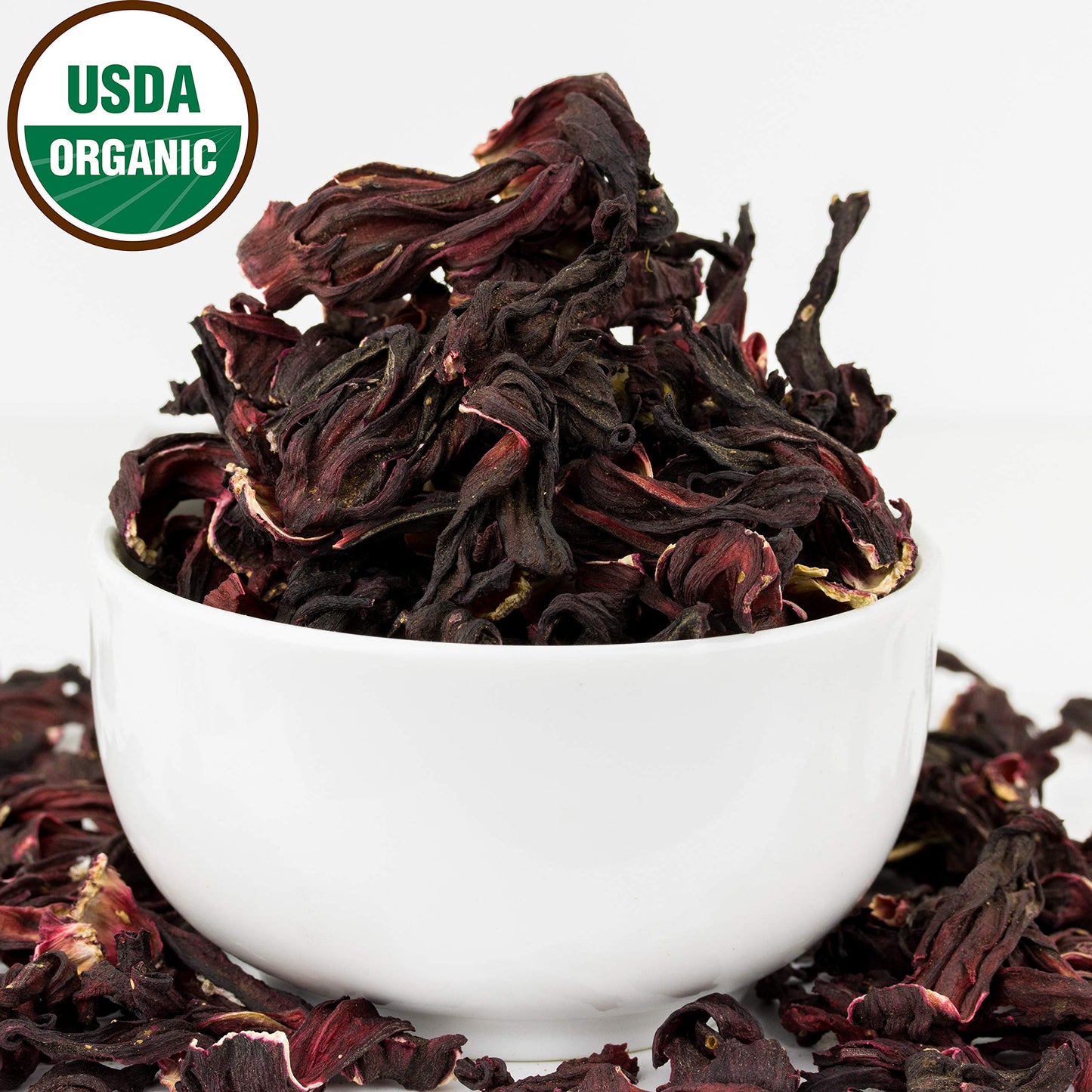 Hibiscus Tea 1LB (16Oz) 100% CERTIFIED Organic Hibiscus Flowers Herbal Tea (WHOLE PETALS) Caffeine Free in 1 lbs. Bulk Resealable Kraft BPA free Bags from U.S. Wellness