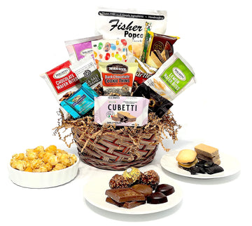 Hand-Crafted 14 Piece Customizable Chocolate Gift Basket Of Gourmet Chocolates, Cookies, And Crunches. Tasty Treats Selected For