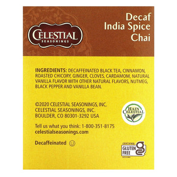 Celestial Seasonings 664599 Celestial Seasonings Decaffeinated Black Tea India Spice Chai - 20 Tea Bags