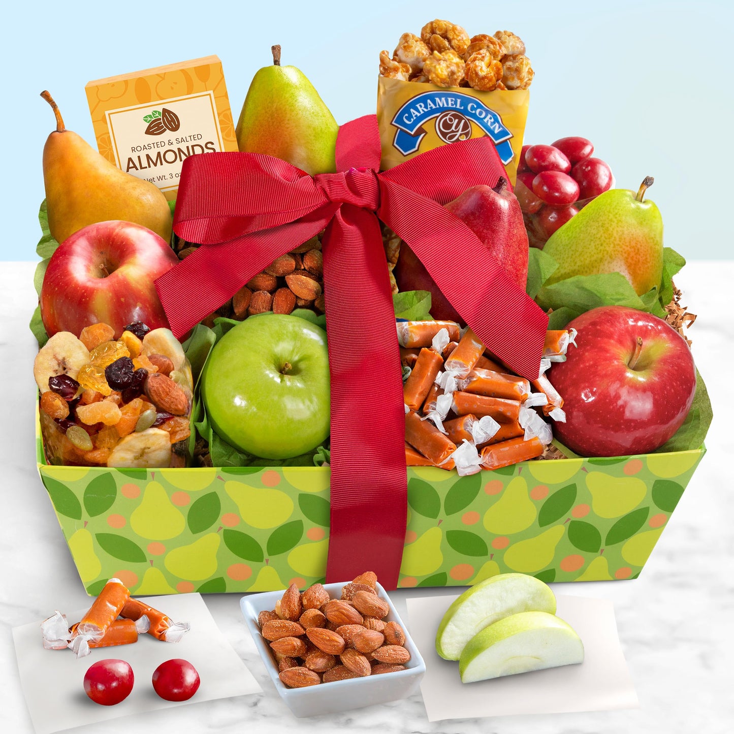 A Gift Inside Orchard Delight Multicolor Fruit and Gourmet Basket, 1 Count - Perfect Gift for Any Occasion